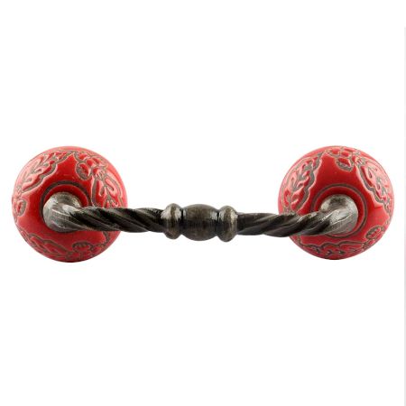 Red Leaf Flower Etched Ceramic Cut Bridge Handle